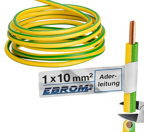 EBROM Cavo di messa a terra rigido H07V-U 10 mm² (1 x 10 mm2) verde/giallo (gnge), disponibile in diverse lunghezze, da 5 metri a 100 metri, lunghezza: 5 metri