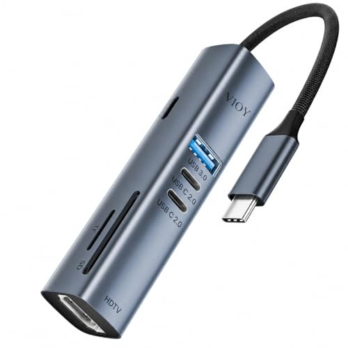 VIOY Hub USB C 7 en 1, Adaptateur multiport avec HDMI 4K, Chargement PD 100 W, Lecteur de Carte SD/TF, 1 Port USB-A 3 .0 et 2 Ports de Transfert de données USB-C 2.0 pour MacBook Pro/Air, iPad Pro