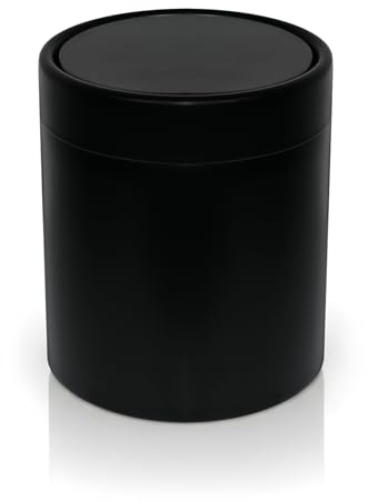 WUITOKI Tischmülleimer Edelstahl 1.5l schwarz, Kosmetikeimer mit Schwingdeckel, klein, 12x12x14cm