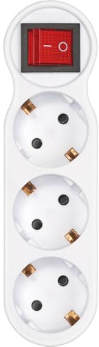Simon – Adaptador con Interruptor 3 Tomas Frontales 16A (250V, 3680W), Enchufe Múltiple Compacto con Control On/Off para Mayor Seguridad y Ahorro Energético, Color Blanco