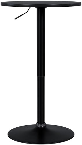 CLP Stehtisch rund höhenverstellbar Xanten, Bartisch drehbar mit stabilem Gaslift, Metallgestell pulverbeschichtet rutschfest Farbe schwarz/schwarz Größe Ø 52 cm
