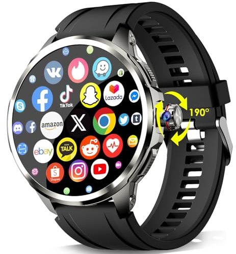 2025 Reloj inteligente 4G LTE , 1.75 AMOLED Smartwatch 3GB+32GB con 2MP Cámara, GPS, WiFi, Podómetro, Videollamadas, Frecuencia Cardíaca, Presión Arterial, Sueño,1100 mAh Reloj deportivo para hombre