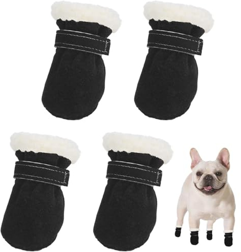4 Stück Hundeschuhe Winter S, Weiche Baumwoll-Hundestiefel mit Anti-Rutsch Sohle, Pfotenschutz für Kleine & Mittelgroße Hunde, Atmungsaktiv & Waschbar für Outdoor-Aktivitäten (Schwarz)