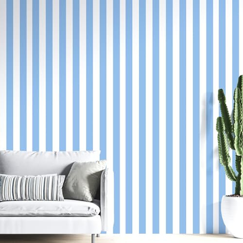 Uooar Blue and White Striped Peel and Stick Wallpaper 44cm x 508cm | Modern Removable Self Adhesive Wallpaper Vinyl Furniture Wrap for Living Room, Bedroom, Cabinets