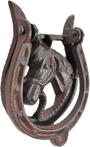 Generisch Gusseisen Türklopfer Hufeisen Pferdekopf 16 x 11 cm Pferd Figur Deko GTT L199