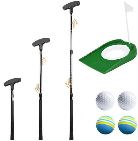 SKIKHN Adjustable Golf Putter,Single Pack Unisex Mini Putter Set for Men and Women,With 4 Balls And 1 Flag Cup,Mini Golf Putter for Right & Left Handes,Suitable for Teenagers and Adults Golfer