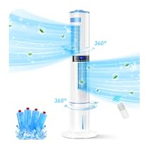 Mobile Air Conditioners, 4 IN 1 Tower Fan/Air Purifier/Humidifier/Evaporative Coolers 65W 60°/360° Oscillation 1-24H Timer 3 Mode 8M/S Wind 4 Ice Box 10M Remote Control for Home Bedroom Office