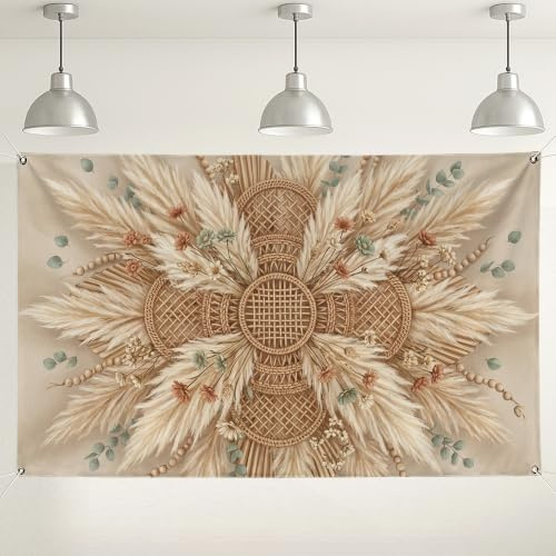 Böhmischer Pampasgras-Hintergrund, rustikale neutrale Blumenwanddekoration, Innen- und Außenbereich, Fotografie-Hintergrund für Partys, Herbsthochzeitsfeiern, 180 x 109 cm