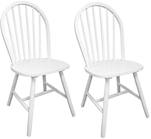 vidaXL Esszimmerstühle 2 STK., Esszimmerstuhl abgerundeten Rückenlehne, Stuhl für Esszimmer Küche, Essstuhl Küchenstuhl Holzstuhl, Weiß Gummibaum Massivholz