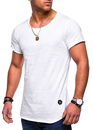 Rello & Reese Herren Oversize T-Shirt Crew Rundhals MT-7103 [Weiß, XL]