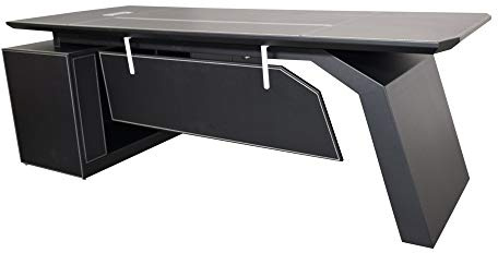Jet-Line | Chef | Schreibtisch | Pittsburgh | 2,2 m | Büromöbel | Büro | Ausstattung | Eckschreibtisch mit Sideboard | schwarz | hochwertig | Winkelschreibtisch | Office | Black