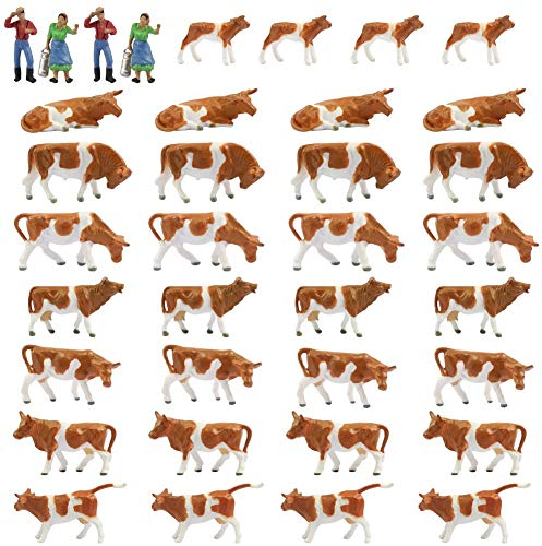 Evemodel 36Stk. Verschiede Rinder Figuren Bunt Spur H0 1:87 Dekor Tiere auf dem Bauernhof Modellbausatz