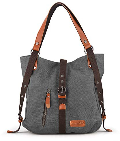 SHANGRI-LA Canvas-Tragetasche, Handtasche, lässige Geldbörse, Schultertasche für Damen, wandelbarer Rucksack, Grau 1