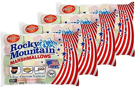 Rocky Mountain Marshmallows Fruity 4x300g, bunte traditionell Amerikanische Süßigkeiten zum Rösten am Lagerfeuer, Grillen oder Backen, Fruchtgeschmack, 4x340g