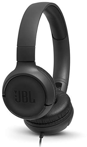 JBL Tune 500 - Wired on-ear headphones, Pure Bass Sound, 1-button remote/mic, Tangle-free flat cable, Lightweight and foldable design, Ask Siri or Google Now (Black)