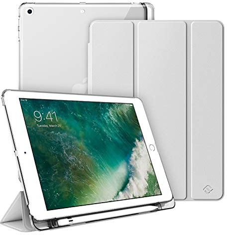 Fintie Hülle für iPad 9.7 2018/2017 mit Pencil Halter- Ultradünn Superleicht Schutzhülle mit transparenter Rückseite Abdeckung Cover für iPad 6./ 5. Generation, Auto Schlaf/Wach, Silber