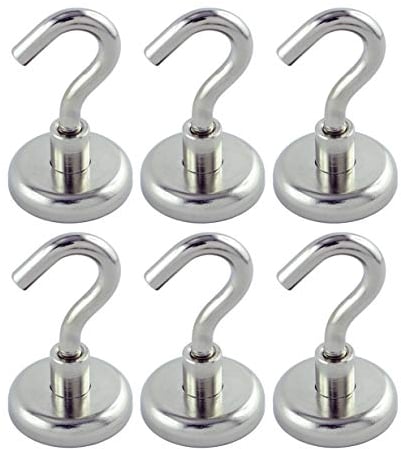 6er-Set Magnethaken (32 mm) mit Kratzschutz-Pads, Neodym Magnet Haken mit starker Haltekraft von bis zu 34 kg