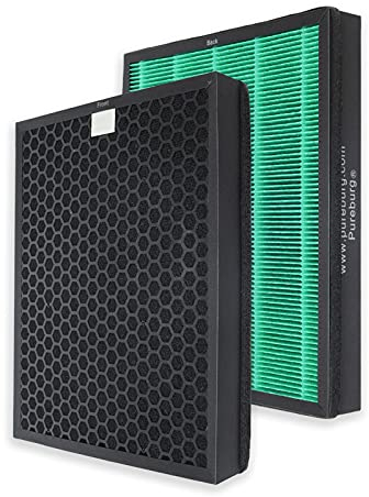 PUREBURG Replacement Filter Set Compatible with Coway Airmega 300 300S Smart Air Purifier,1-Pack (2 Filters) H13 True HPEA Activated Carbon