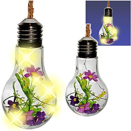 alles-meine.de GmbH LICHT Dekoglas - Glas Glühbirne - Lichterkette - 5 Stück LED - Blumen & Blüten - lila violett - zum Hängen/Aufhängen - 38 cm groß - Pflanzen - Lichtflasche ..