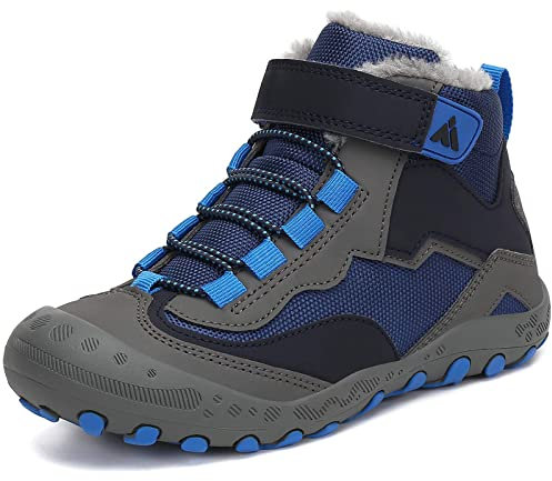 Mishansha Stivaletti Invernali Bambina Scarpe da Neve Bambino Stivaletti Invernali Bambini Scarponcini con Pelo Caldo Stivali Neve Blu Scuro,Gr.27