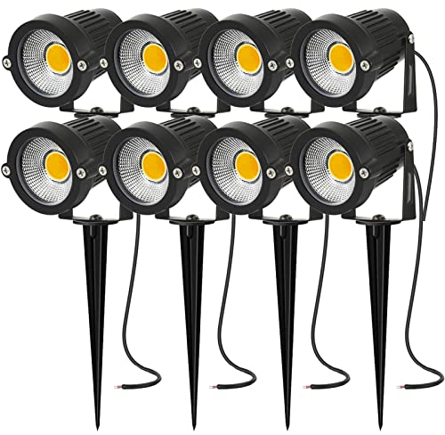 AHOTSUK Gartenleuchte mit Erdspieß 5W LED Gartenstrahler IP66 Wasserdicht Gartenlampe mit Stecker Warmweiß 3000K Led Strahler für Außen Garten Rasen Baum Wiese(8er Pack)