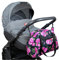 BabyLux Wickeltasche COLORFUL Kinderwagen Buggy Große Handtasche Babytasche mit Befestigung für Mutter Handtasche (77. Schwarz + Päonien)