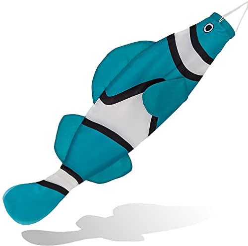 Madrona Brands Turquoise Clown Fish Windsock | Durable Outdoor Hanging Wind Decoration | Yard, Dock, Deck, Boat | 40-Inch