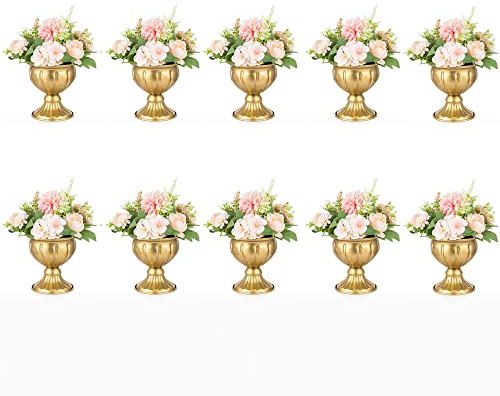 NUPTIO Lot de 10 vases à Fleurs dorés pour centres de Table, décoration de Table de Mariage, réception, Support de Fleurs pour Anniversaire, cérémonie, événements de Noël, Mini Pots de Fleurs