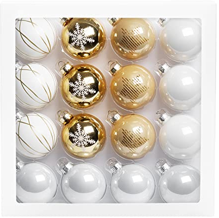Adorfine Juego de 16 bolas de cristal para árbol de Navidad, 6 cm, color blanco, plata, oro, vino espumoso