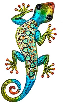 Gecko Wandbild, Grün, Metall und Glas, Modell Exotik, H 30 cm