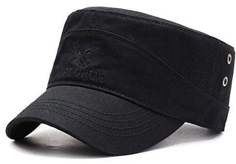 HUA YANG Herren Army Cap Baseball Caps Military Flat Cap Kappe Verstellbar Vintage Baumwolle Sun Mütze (Schwarz)