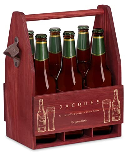 Maverton Porte Bouteille en Bois pour Lui - Range Bouteille avec Gravure - pour 6 Bouteilles - Idee Cadeau Homme Anniversaire - Cadeau Personnalisé pour Bière - Casier à bière pour Homme - Travail