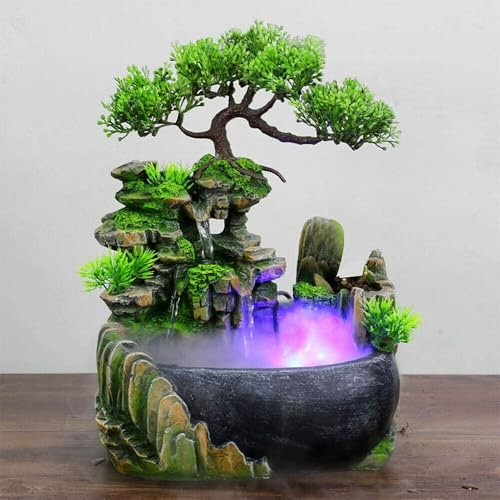 Mini Artificial Bonsai Tree Waterfall Fog Feature Rock Tabletop Fountain