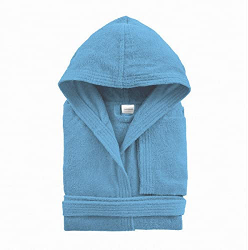 Morbidissimi Accappatoio Spugna Adulto Con Cappuccio, Cinturino e 2 Tasche, Accappatoi Uomo Donna in Spugna Morbida 400 gr/mq Puro Cotone V820 (Accappatoio Celeste, S)