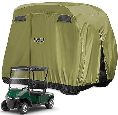 10L0L Golfwagen-Abdeckung für 4 Passagiere, passend für Yamaha/EZGO/Club Car, 400D wasserdicht, strapazierfähiges Polyester-Gehäuse mit 3 Reißverschluss-Türen, Winddicht, sonnenfest, Armeegrün