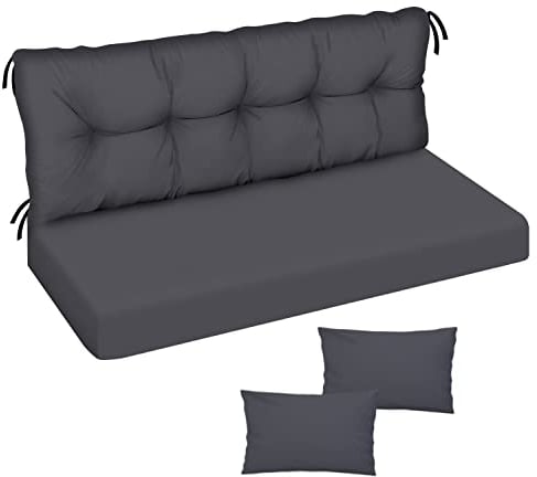 Ferocity Auflage für Hollywoodschaukel 150x50x50 Gartenbankauflage und 2 Kissen Palettenauflage Bankauflage Sitzkissen und Rückenkissen Polsterauflage Matratze Gartenpolster Glatt-Pik Graphite [133]