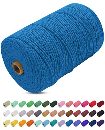 Uiopa Hilo Macrame 3mm x 200m, Cuerda Macrame Gruesa Cuerda de Algodon Natural, Cordel Colores Hilo de Algodón para Manualidades, Macrame Pared, Cortinas, Colgar Plantas, Colgar Fotos (Lago Azul)