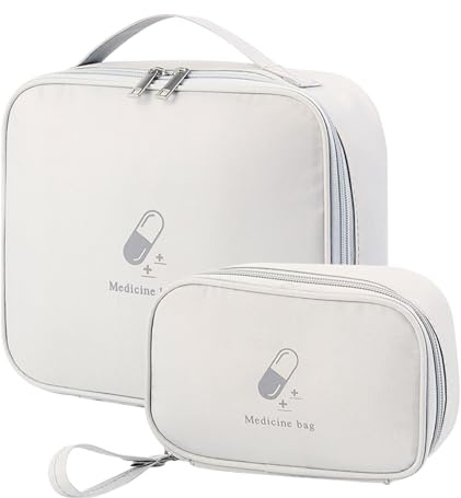 Olymajy 2 Pieces First Aid Kit Bags, Empty Medicine Bags, First Aid Bag Portable Grey Medical Medicine Bags for Outdoor Camping, Travel, Work