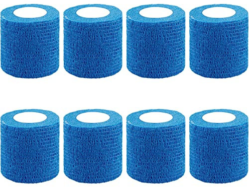 BQTQ 8 Rollen Haftbandage Selbstklebend Selbsthaftende Bandage Fixierverband Elastische Selbsthaftende Cohesive Bandage Haftbandage Verband (Blau, 5 cm x 4,5 m)