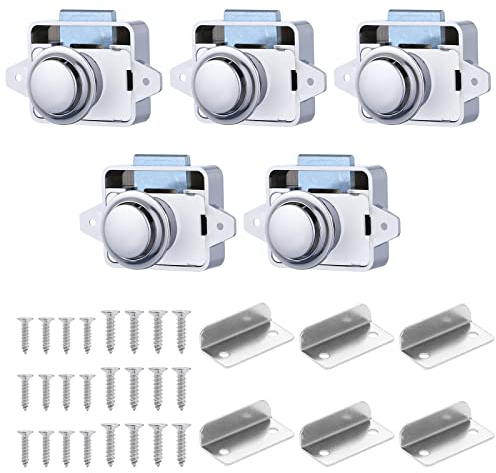 5PCS Push Button Cabinet Latch, Keyless Push Button Latch for RV, Yachts, Boat, Motorhome, Camper, Caravan and More (for 15-18mm)