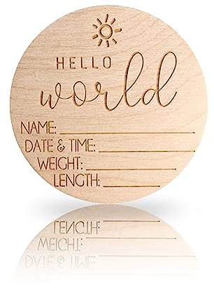 Schild mit Aufschrift Baby Ankündigung, Aufschrift Hello World für Neugeborene, perfekte Foto-Requisite – Krankenhaus & Zuhause | Andenken Baby Namensschild | 1-teiliges Set | Holzmaterial