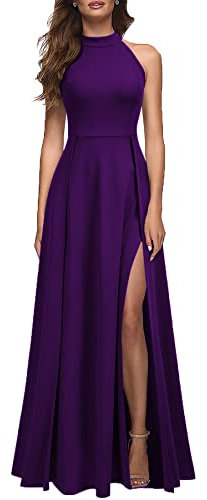 MUSHARE Damen Neckholder Sexy Split Cocktail Party Maxi Lang Formal Kleid, Violett, Mittel
