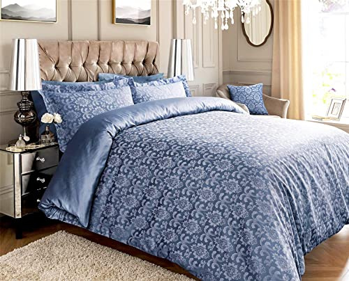 Roseley 600TC Jacquard Duvet Cover Set 80% Cotton Ornamental Bed Set Covers Soft & Warm Extra Pillowcases Available [Blue Damask, Super King]