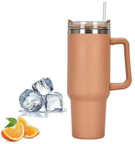 Tasse de voyage avec poignée, Stanley avec paille et poignée, tasse à café en acier inoxydable avec couvercle, bouteille d'eau étanche isotherme sous vide pour boissons chaudes glacées (café)