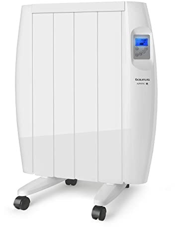 Taurus - Emisor Térmico Digital 600W | Tecnología seca | Sin fluidos | Programación diaria y semanal | 2 modos | Termostato ajustable | Incluye patas y soporte pared | Blanco.