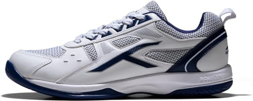 Hundred Raze Non-Marking Professional Badminton Shoes for Men (White Navy, Size: EU 42 UK 8 US 9) Material Upper: Polyester, Sole: Rubber Suitable for Indoor Tennis Squash Table Tennis