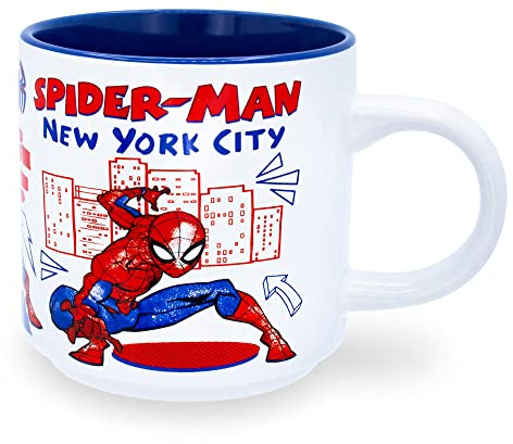 Silver Buffalo Marvel Comics Spider-Man New York City Taza de cerámica | Taza de café para cacao, té, bebidas | Capacidad para 13 onzas