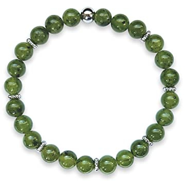 Majas Perlen Jade Kanada Armband Perlen echt 6mm Daisyperlen echt platiniert oder vergoldet - Handmade Perlenarmband für Mut Harmonie Ausgeglichenheit - Spiritueller Schmuck Damen Mädchen