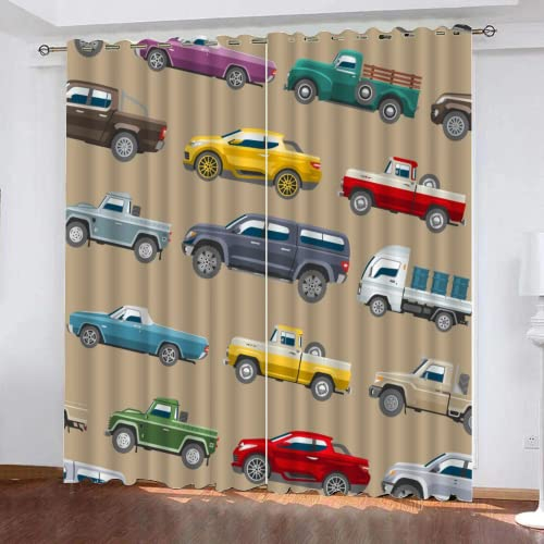 HABEAT 3D Cartoon Auto Gardinen Abdunkelnde Retro Sportwagen Kindervorhänge Vorhang mit ösen 2er Set Vorhänge Blickdicht Verdunkelungs für Kinderzimmer Schlafzimmer Wohnzimmer B 140 X H 160 cm