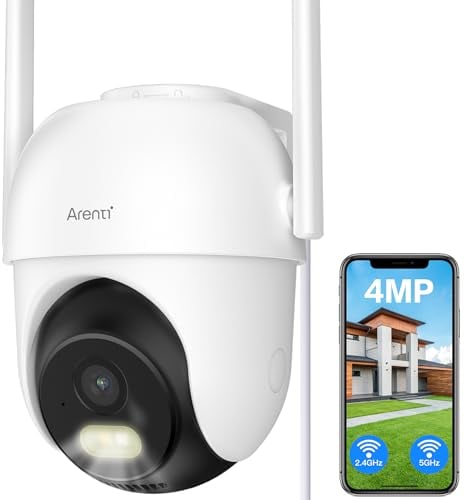 ARENTI 2,5K/4MP Überwachungskamera Aussen, 2,4&5GHz PTZ WLAN IP Kamera Outdoor, Kamera Überwachung Aussen, Farbnachtsicht, 2-Wege-Audio, IP65, Automatische Verfolgung, Ton-/Lichtalarm, Alexa